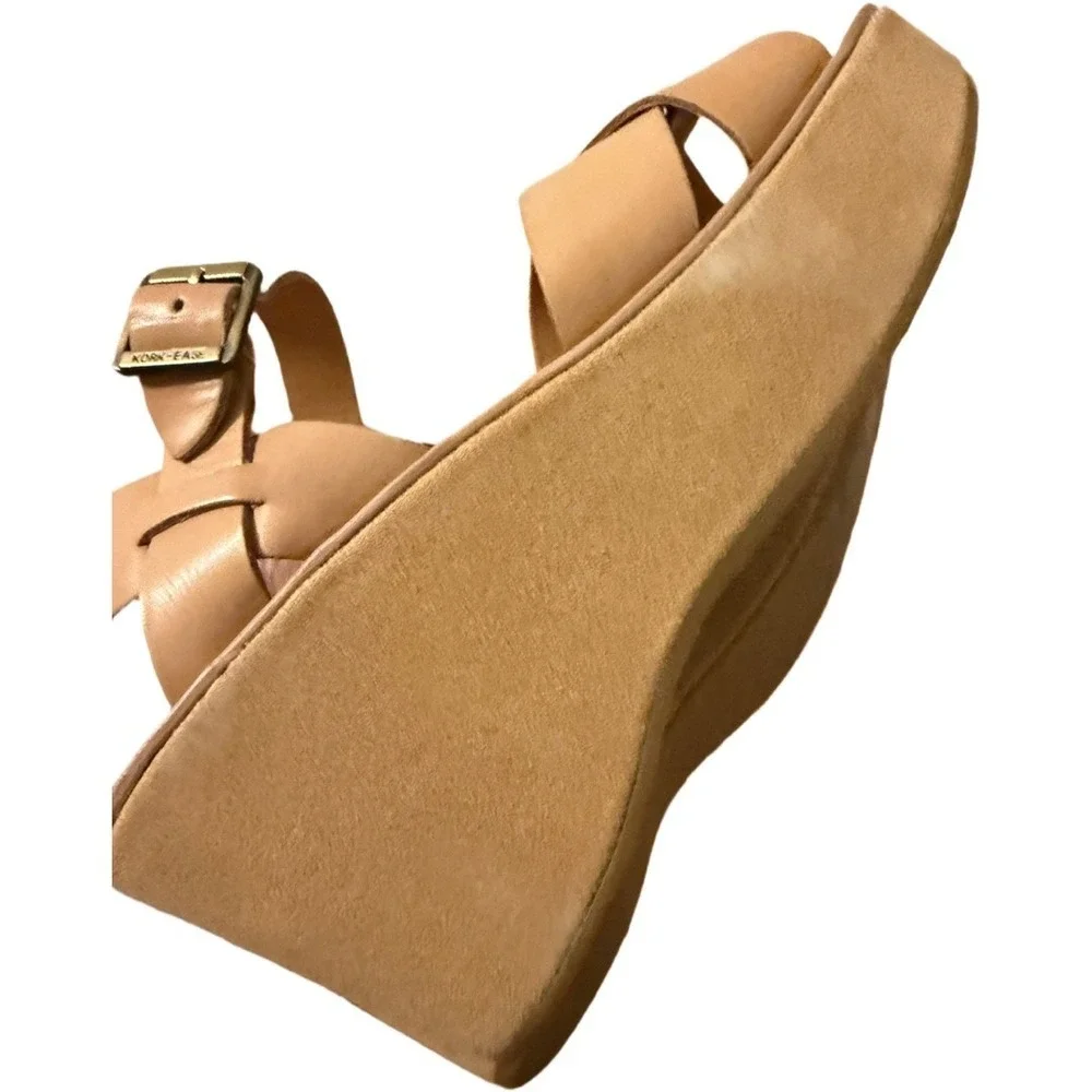 Kork-Ease Ava Classic Natural Vachetta Leather Wedge Heeled Sandal Tan Size 10